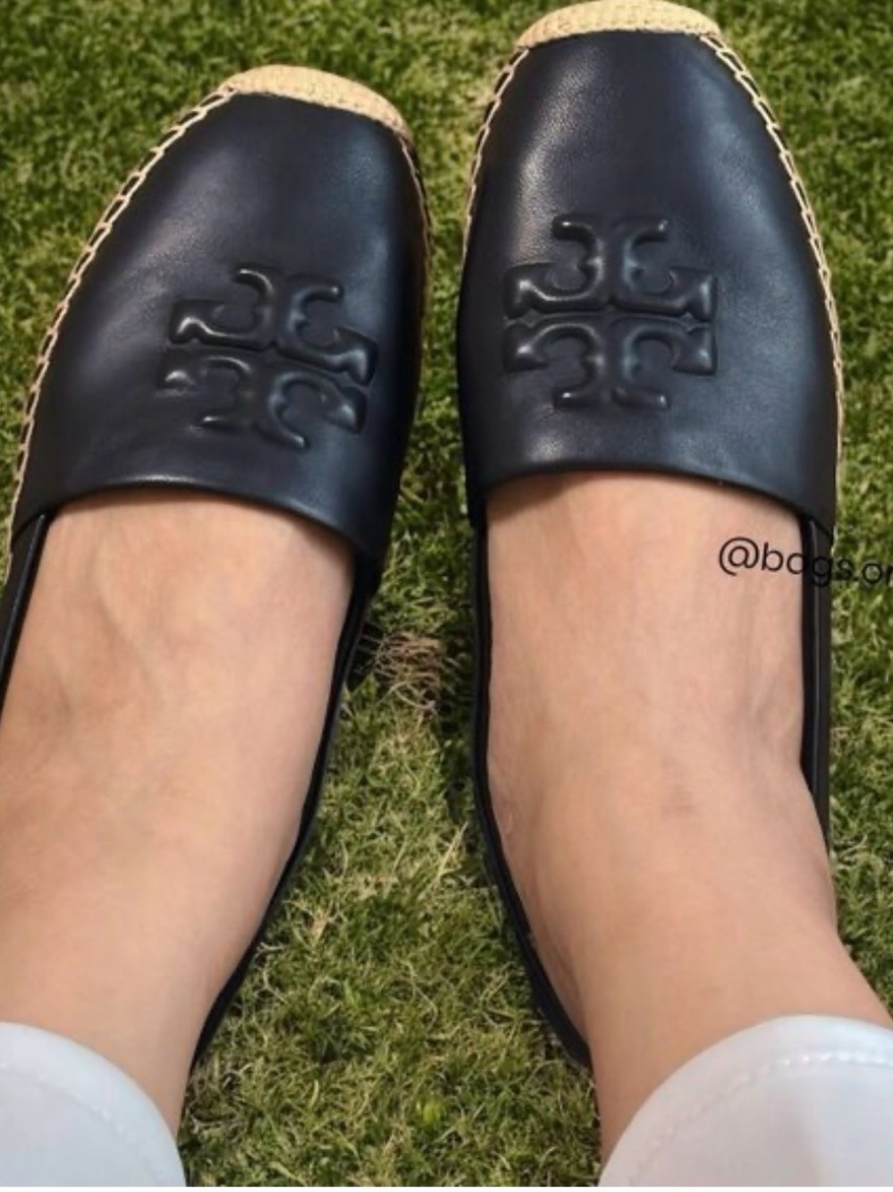Tory Burch Black Leather Espadrille-Trim Loafer - Picture 1 of 16